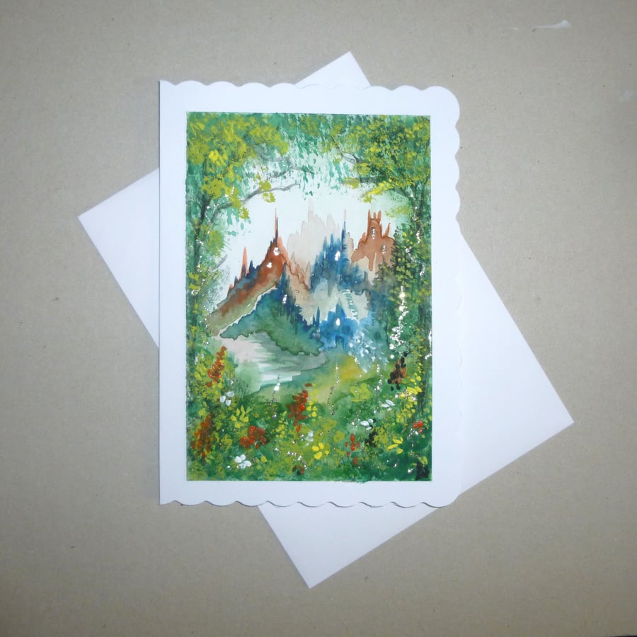 original hand painted landscape watercolour greetings card ( ref FA427 A4 )