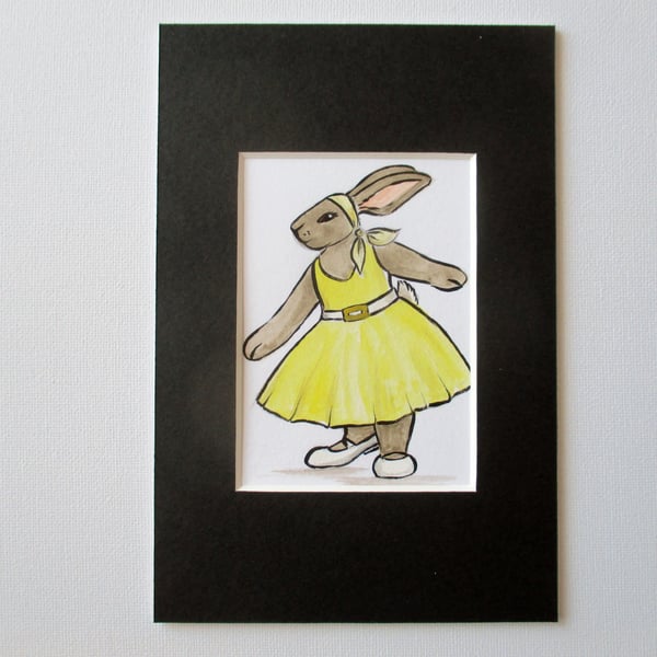 SALE ACEO Bunny Rabbit Rock'n'Roll Dancing Dancer Miniature Original Painting 
