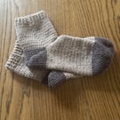Pair of faun and grey crochet socks UK size 6-7 in recycled wool mix yarn