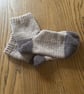 Pair of faun and grey crochet socks UK size 6-7 in recycled wool mix yarn