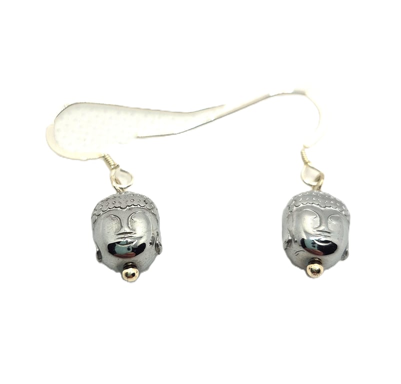 A pair of silver haematite buddha head charm earrings