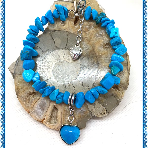 OOAK Turquoise gemstone heart bangle style bracelet. 