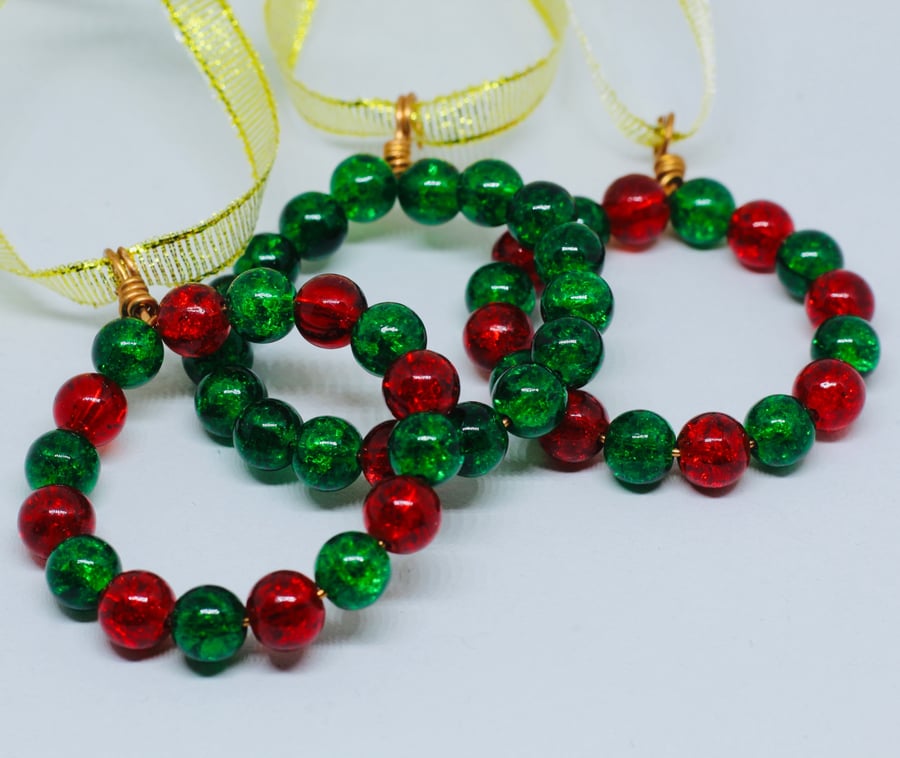 Holly and Berry Beaded Wreath Decorations