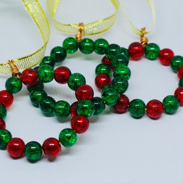 Holly and Berry Beaded Wreath Decorations