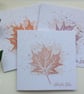 GREETINGS cards , notecards, (pack of 3 diff shades )  'Leaf Fall' . Maple. - Image 1