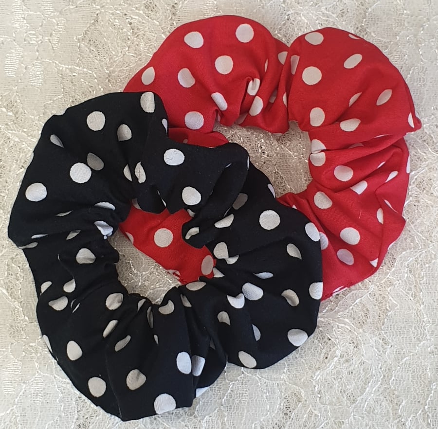 Polka dots retro hair scrunchies handmade set of 2 scrunchies