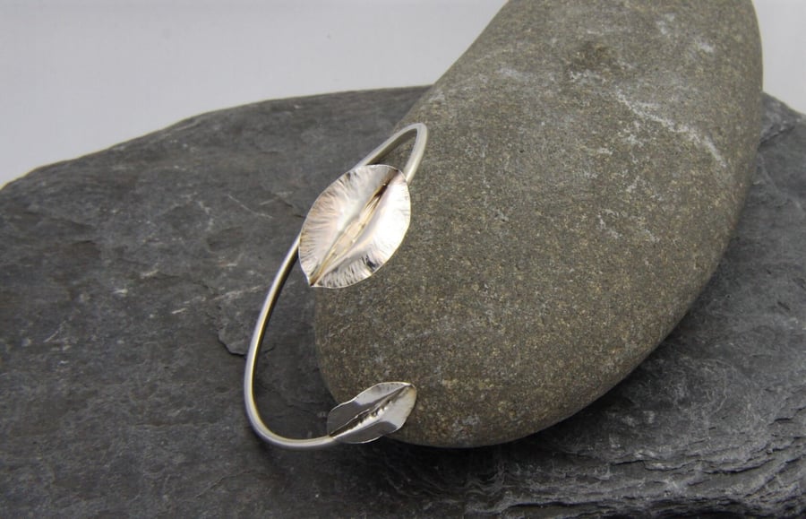 Adjustable Leaf Sterling Silver Bangle