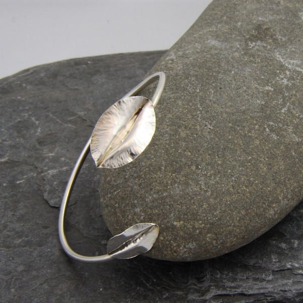 Adjustable Leaf Sterling Silver Bangle