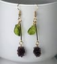 GRAPE EARRINGS Czech glass resin gold plated drop bar kitsch - Image 2