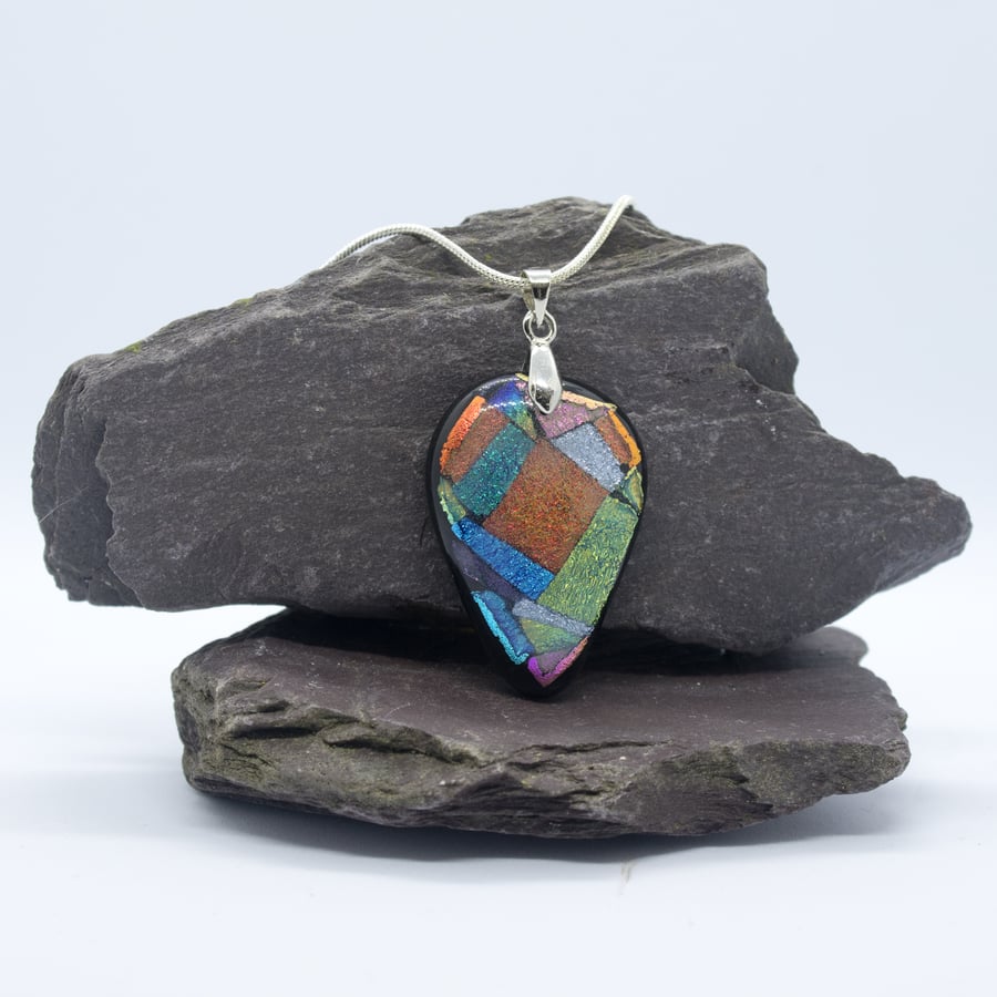 Multi-Coloured Pendant Necklace in Dichroic Fused Glass - 1105