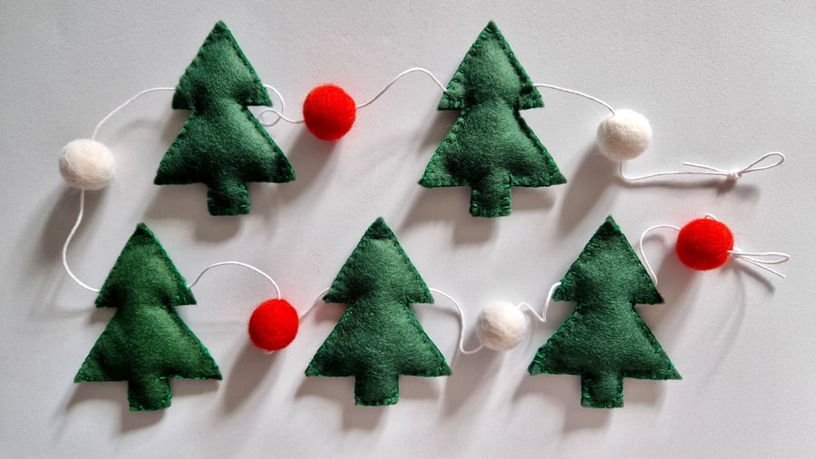 Felt Christmas Tree Garland, Bunting, Christmas Garland, Winter Garland