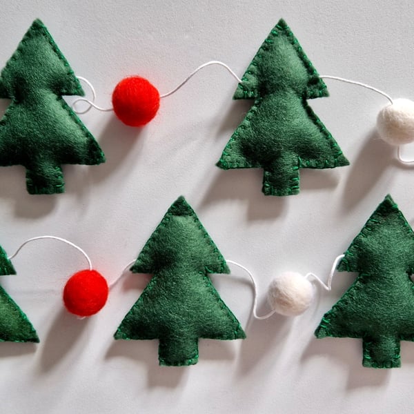 Felt Christmas Tree Garland, Bunting, Christmas Garland, Winter Garland
