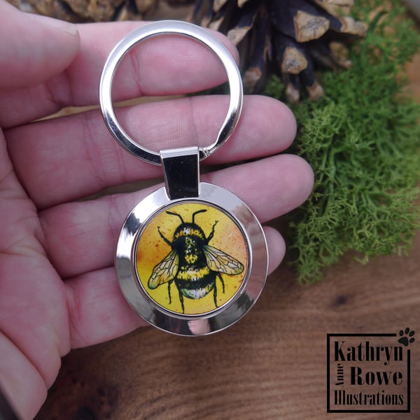 Bee, Bee Gift, Bee Art, Bumblebee, Nature Lover, Wildlife Art, Bee Keyring,