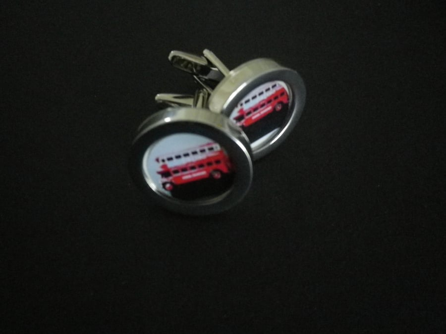 1937 London Bus cufflinks, Rhodium plated alloy base , free UK shipping..