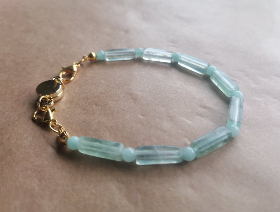 Fluorite eight bar, pale green ball bracelet 