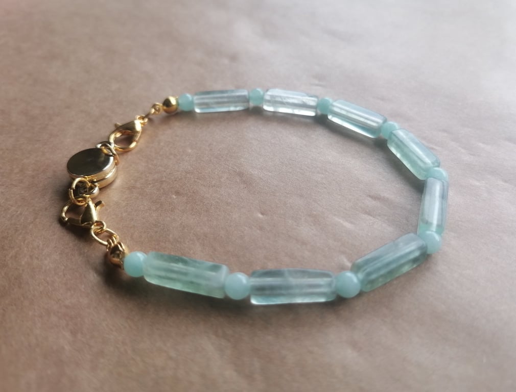 Fluorite eight bar, pale green ball bracelet. 