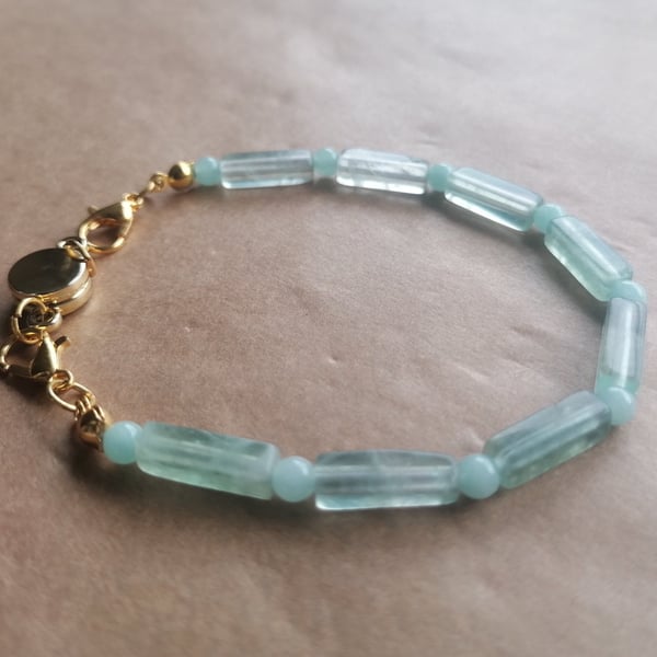 Fluorite eight bar, pale green ball bracelet 