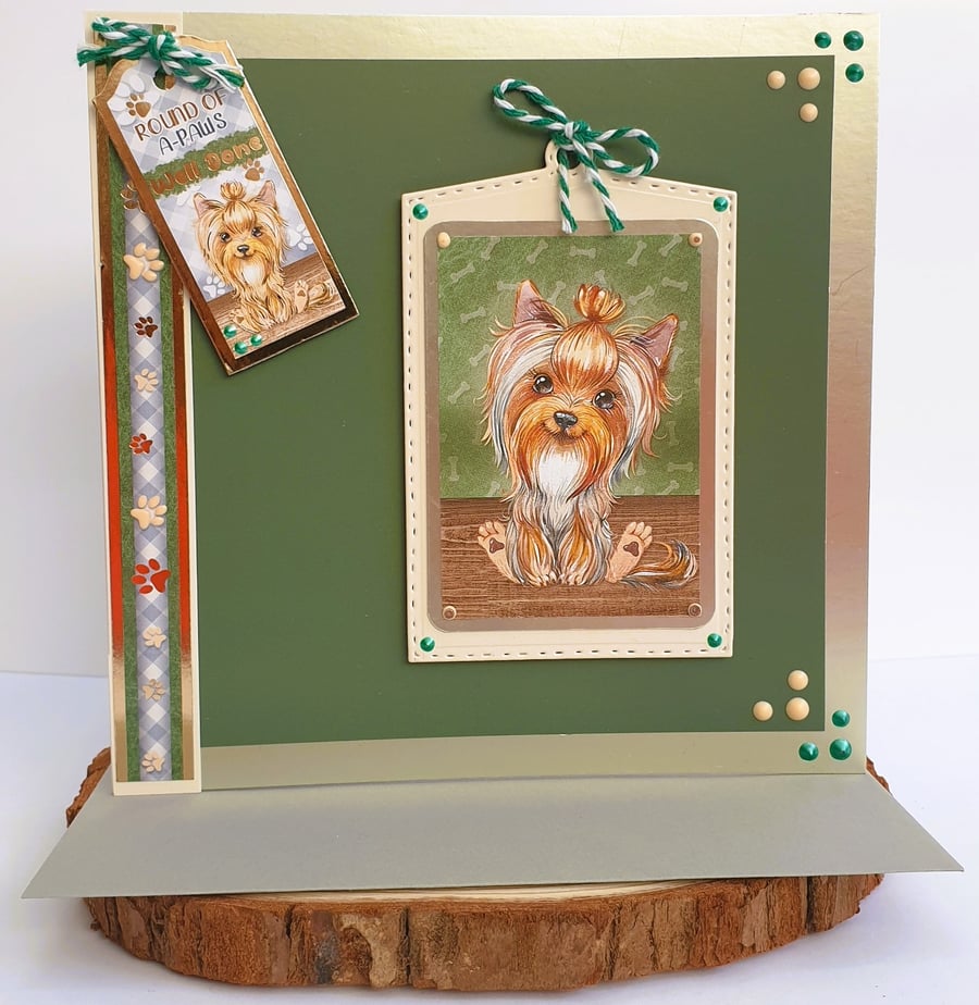 Round of A-Paws, Well Done - Congrats Square Card, Yorkshire Terrier