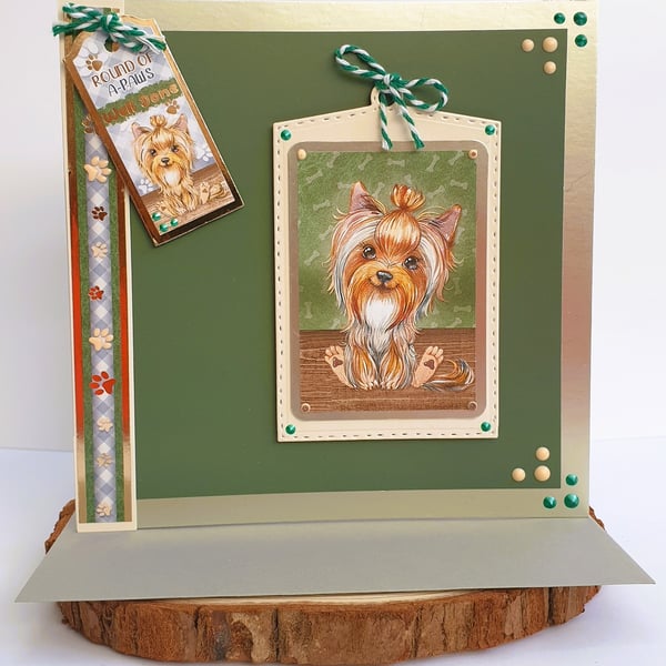 Round of A-Paws, Well Done - Congrats Square Card, Yorkshire Terrier