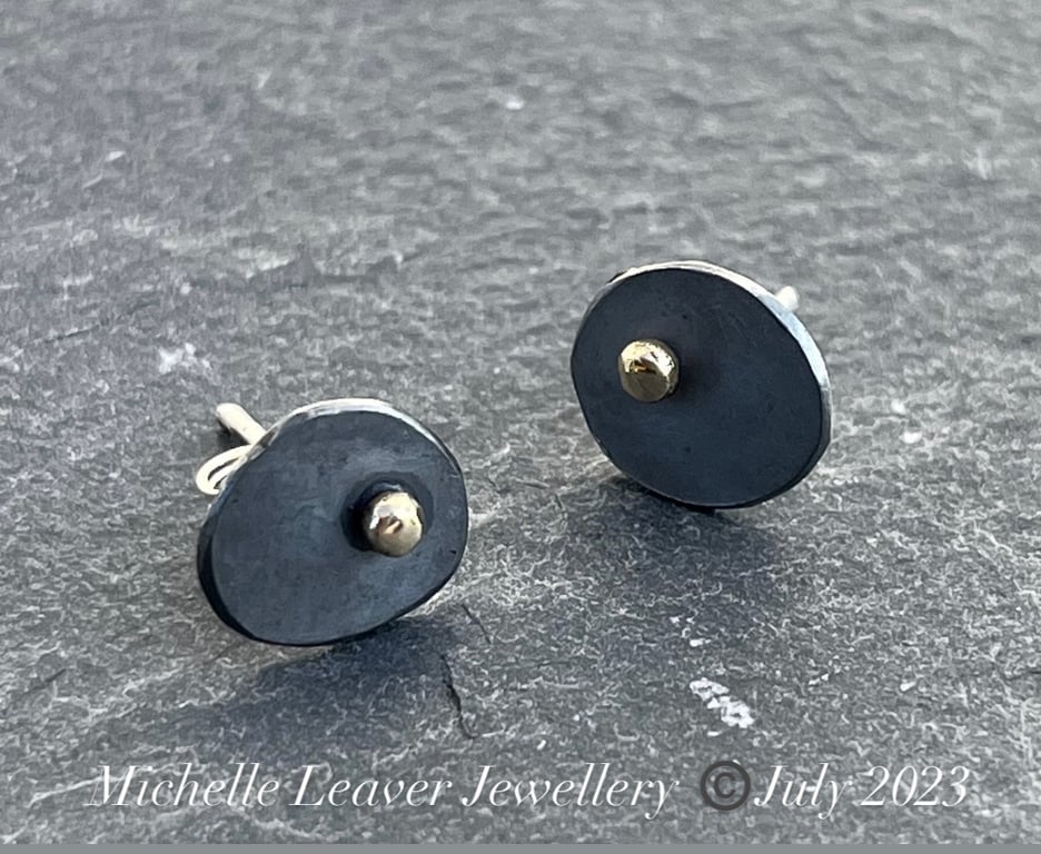 Gold dot studs, oxidised oval studs, pebble studs, Stone Age studs, oval studs, 