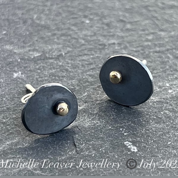 Gold dot studs, oxidised oval studs, pebble studs, Stone Age studs, oval studs, 