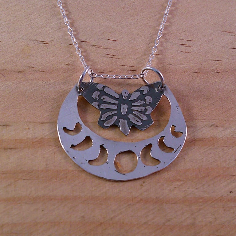 Sterling Silver Moon Moth Necklace (SKU060525)