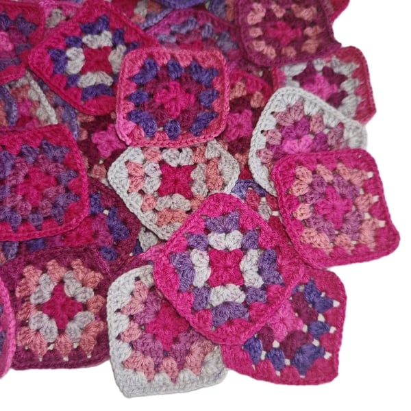 Handmade 3" Crochet Granny Squares - Pink & Purple Shades - Various Quantities