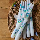 Hand painted tapered dinner candles Forget me nots