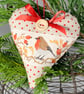CHRISTMAS ROBIN HEART DECORATION - cream ribbon, dotty and mini-check - Image 4
