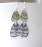 Pebble shaped mid century style lime green drop earrings