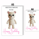 Cream Knitted Teddy Bear Birthday Greeting Card – A5 & A6