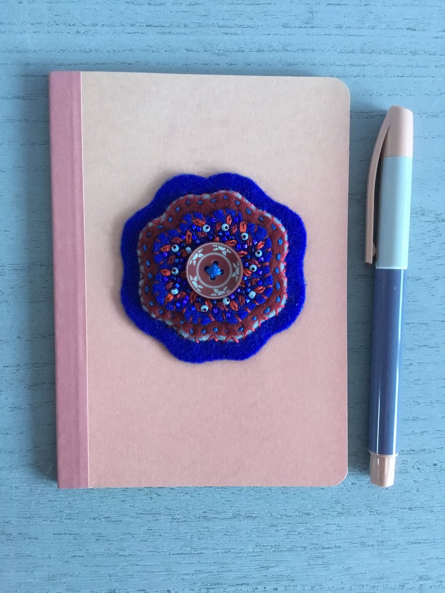 Hand Embroidered Vintage Button Notebook and Pen Set 