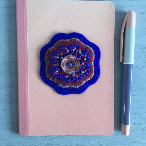 Hand Embroidered Vintage Button Notebook and Pen Set 