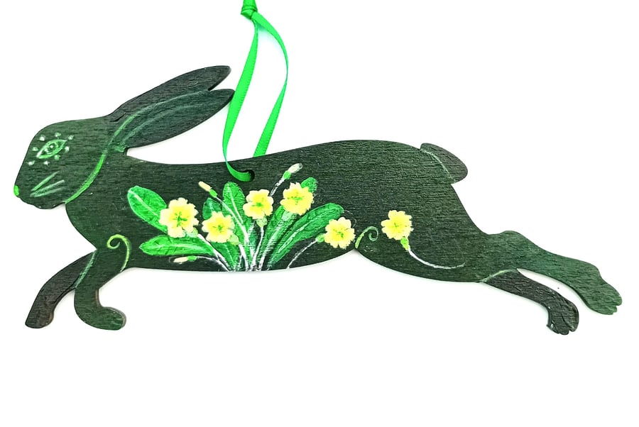  The primrose hare hand painted on wood 