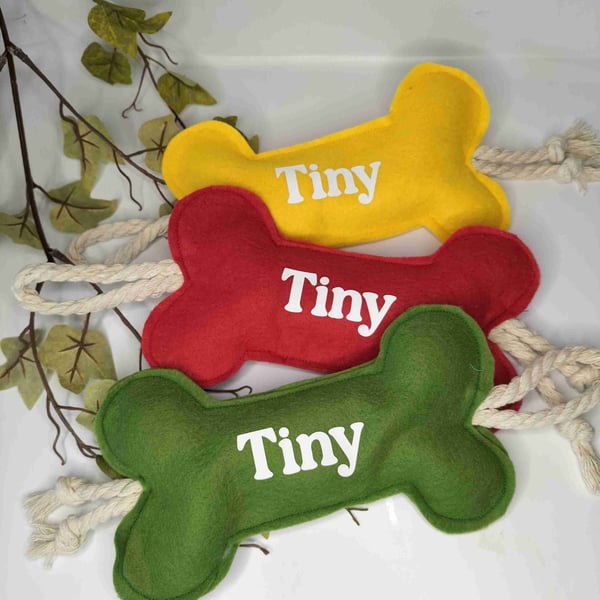 Dog toy bone. Felt and rope dog toy. Personalised dog bone. Dog gift.Handmade 