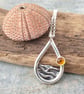 Silver sea mountains hills pendant with amber sun - Image 1