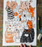Cats Eyes-ORANGE A3 unframed original screen print by Jo Brown Happy Tomato - Image 2