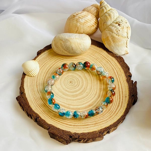 Tidal Amber Luxury Acrylic Bead Bracelet Amber Handmade Jewellery Coastal Style