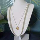 Sage green velvet ribbon layered necklace 