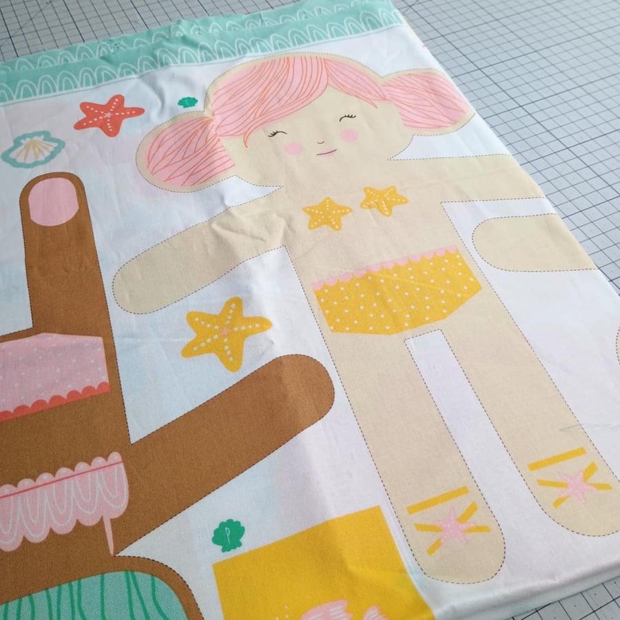 Sew your own mermaid dolls - cotton fabric panel by MODA