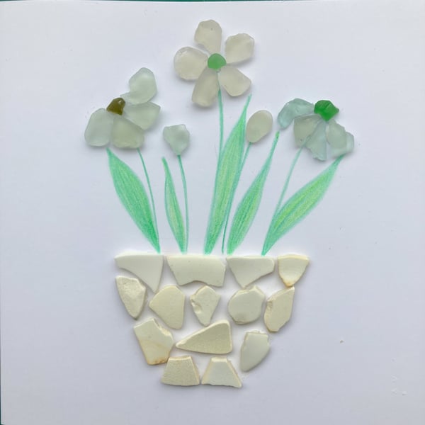 Cornwall sea glass flower design greetings card 
