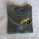 Digger, tractor, T-shirt, 6-12 months, hand embroidered