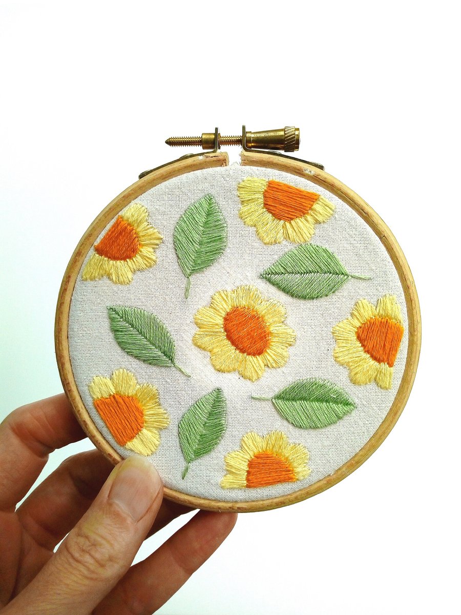 Summer Flowers Hoop Art Embroidery, Hand Embroidered Textile Art