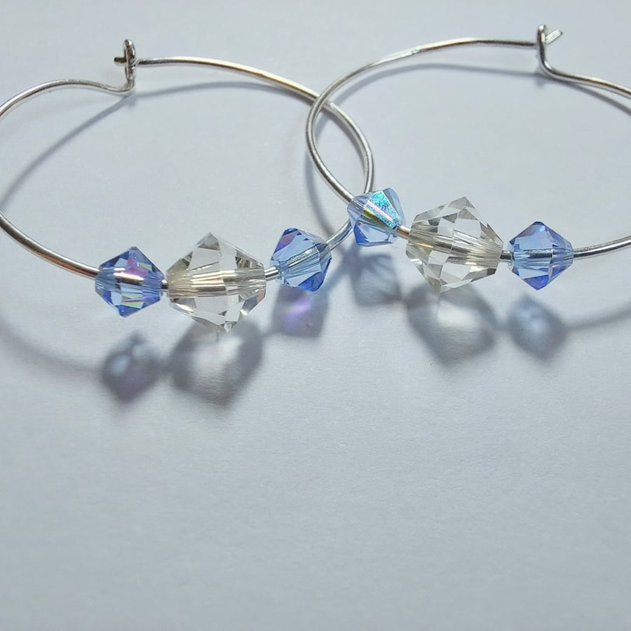 Silver hoop earrings with Swarovski beads in cl Folksy