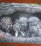 THREE LITTLE OWLS IN A NEST