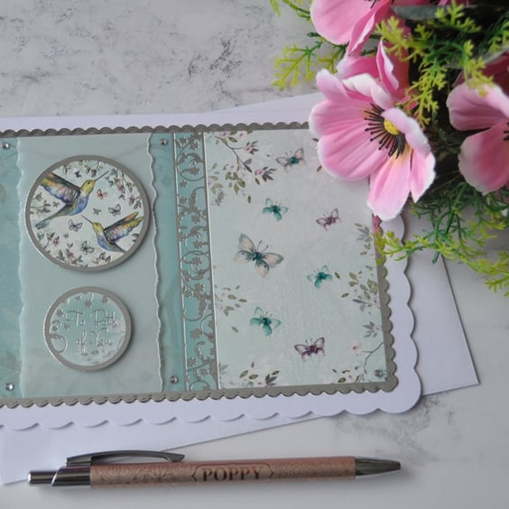 Anniversary Card Engagement Card Wedding Card Love Birds Luxury Handmade Card