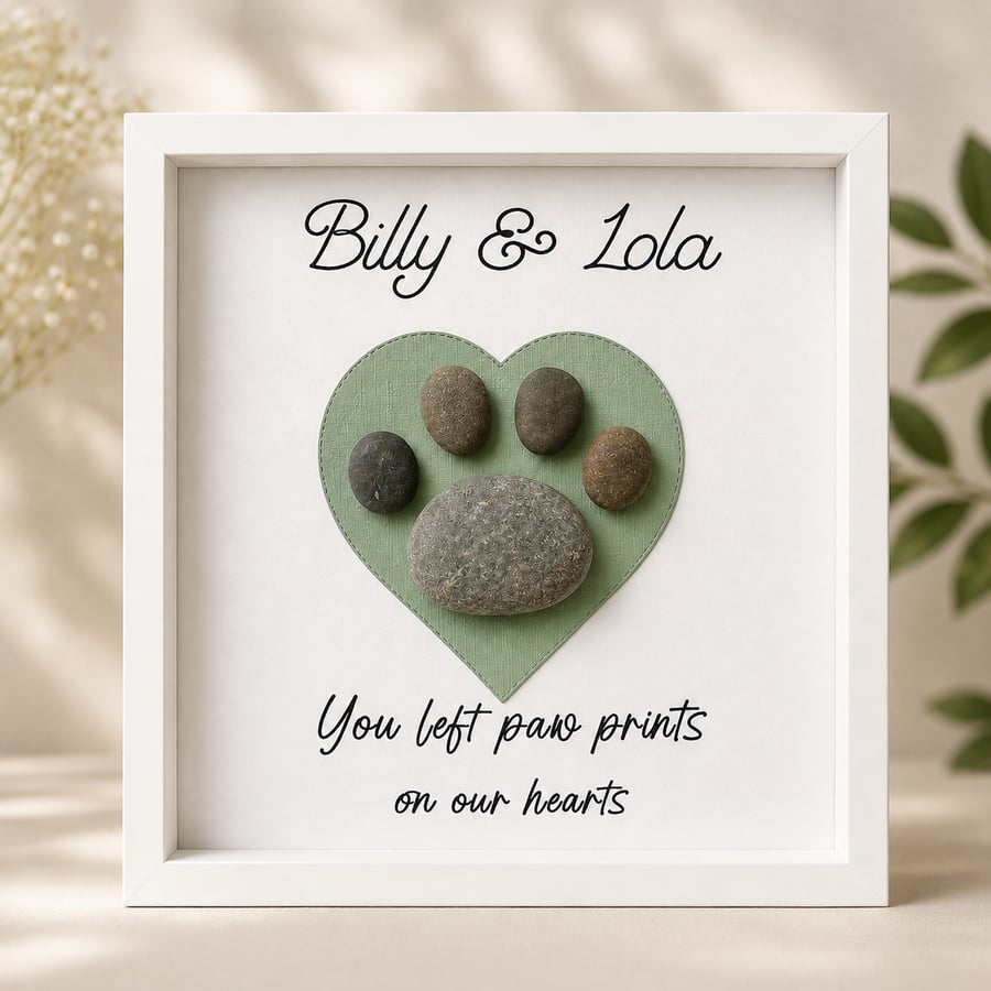 Pet Memorial Pebble Paw Print Shadow Box