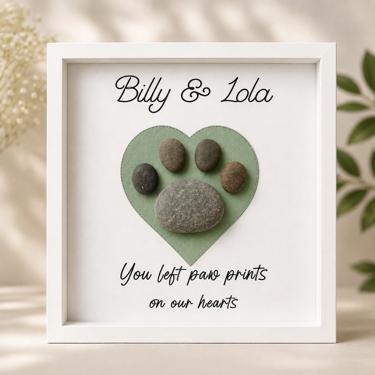 Pet Memorial Pebble Paw Print Shadow Box