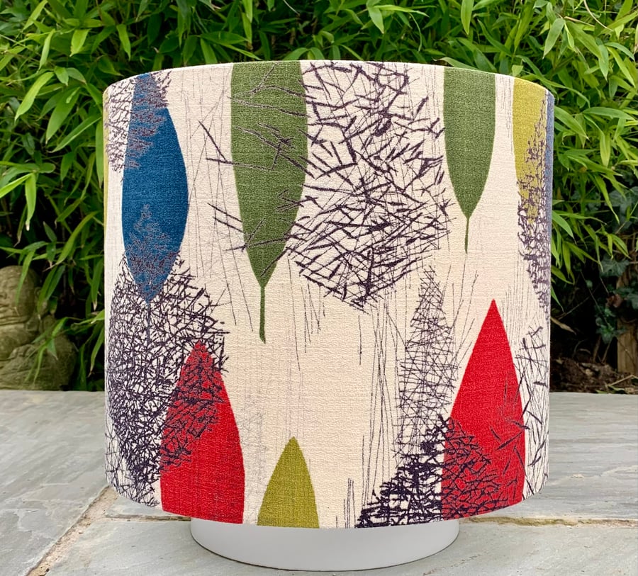 Iconic Mid Century Retro Leaf lampshade in Orange Green 50s 60s barkcloth fabric
