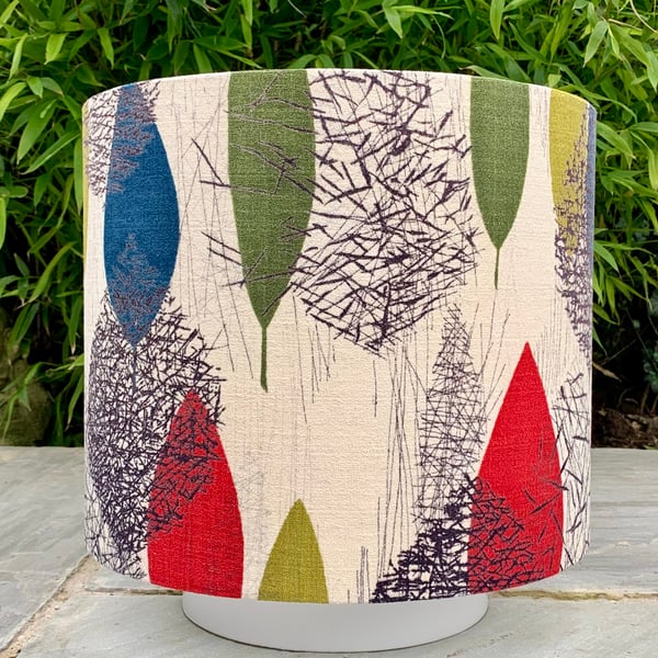 Iconic Mid Century Retro Leaf lampshade in Orange Green 50s 60s barkcloth fabric